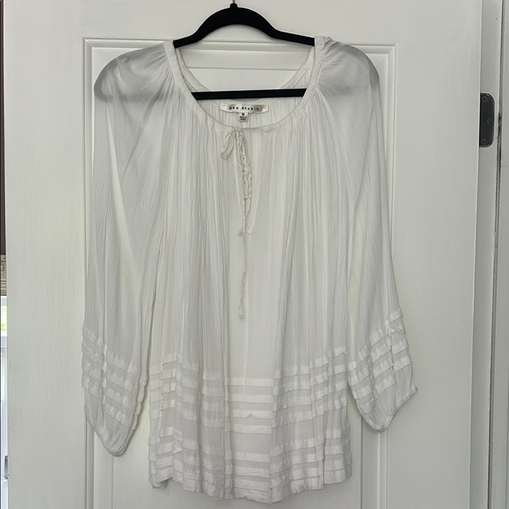 Max Studio Cream 3/4 Sleeve Relaxed Blouse